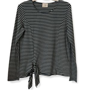 t.la Anthropologie LS Block Striped Tie Hem Crew Neck
